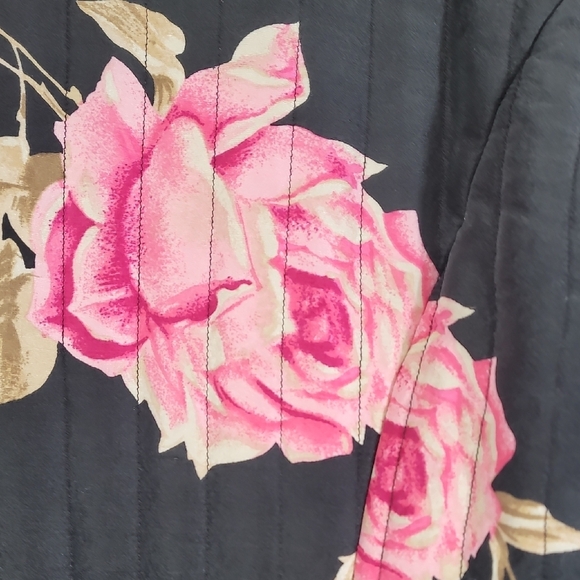 Carole Little 100% Silk Button Up Jacket Size L Floral Sequin Quilted Rose Lined - Picture 10 of 16